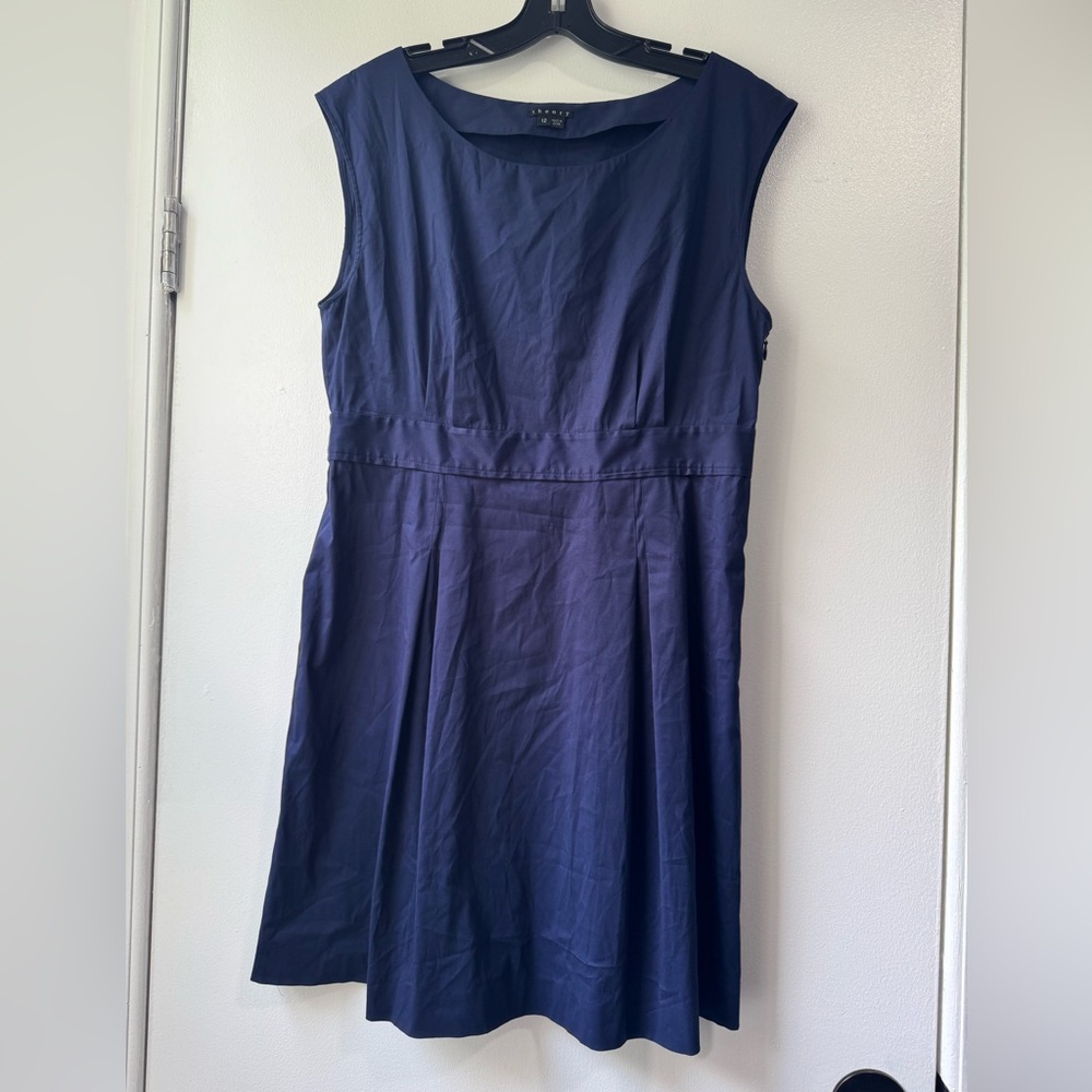 Theory Women’s Navy Blue Sheath Pleated Mini Dress